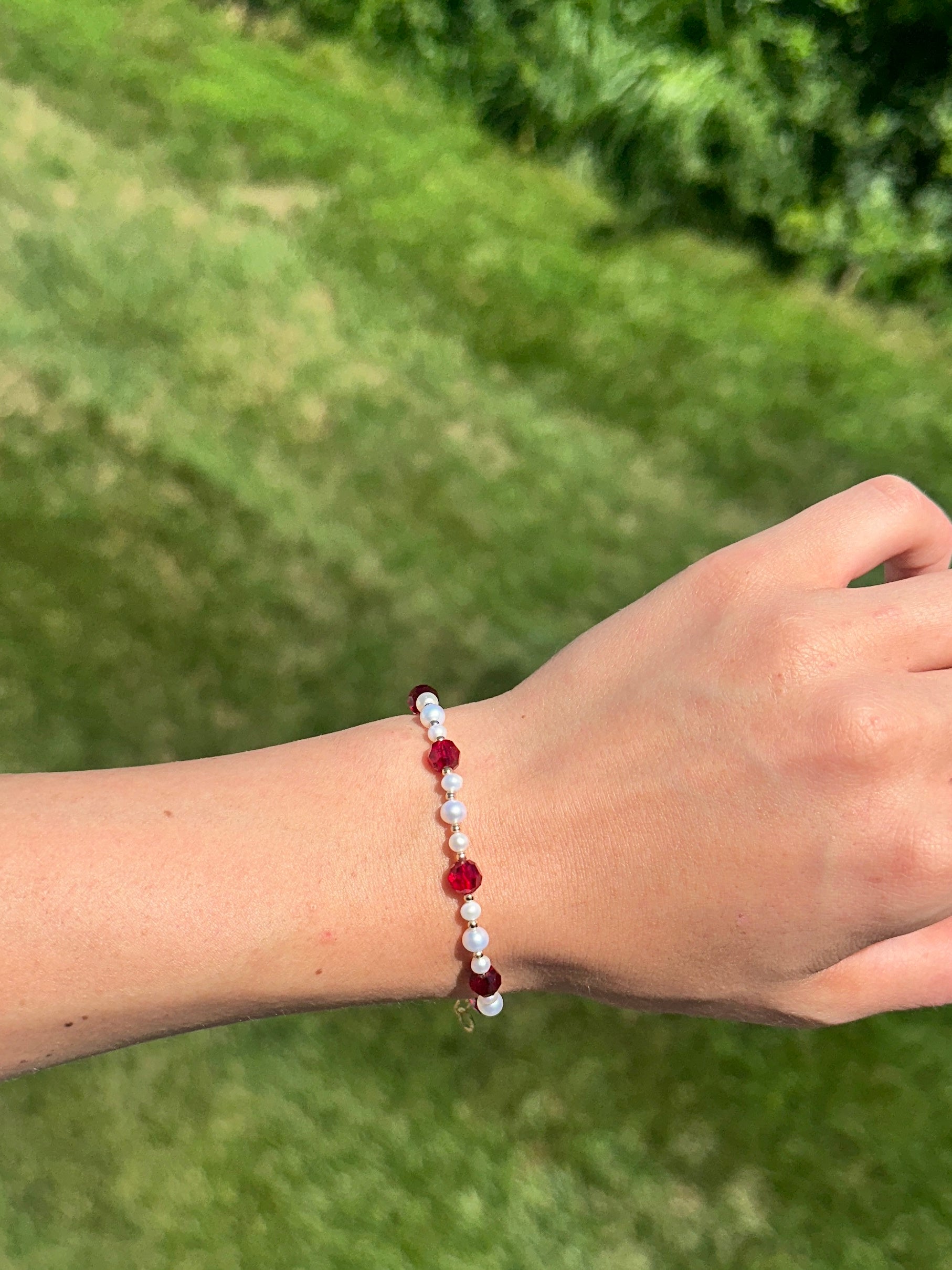 Red Gemstone Pearl Bracelet