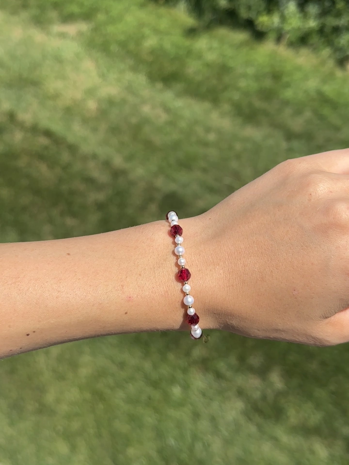 Red Gemstone Pearl Bracelet